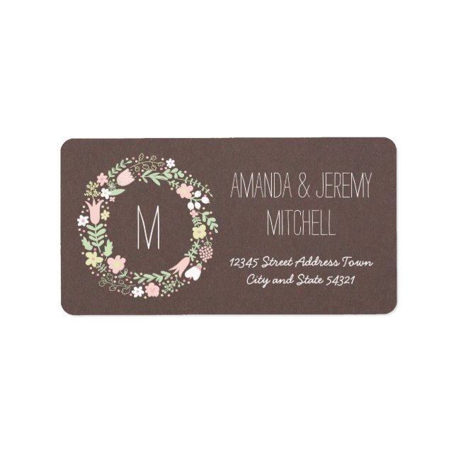 Rustic Boho Pastel Flower Wreath Wedding Label (Front)