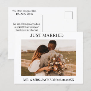 Rustic Boho Photo Just Married Wedding Announcement Postcard