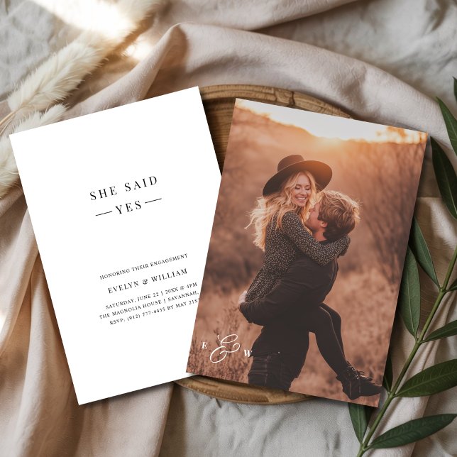 Rustic Boho Photo Monogram She Said Yes Engagement Invitation (Creator Uploaded)
