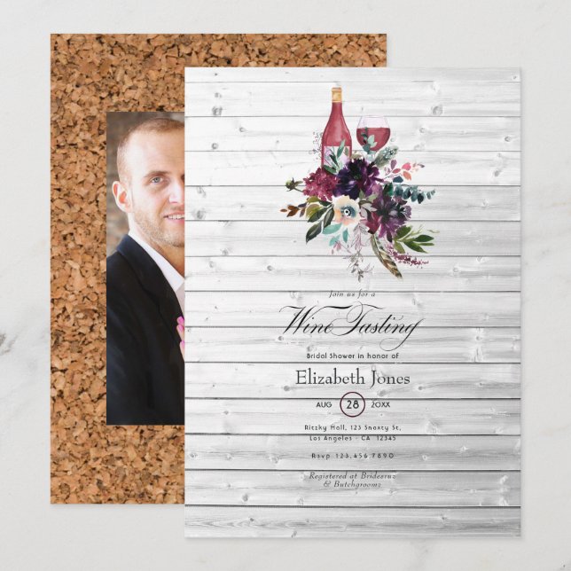 Rustic Boho Plum Red Wine Tasting Bridal Shower Invitation (Front/Back)