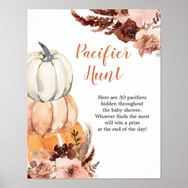 Rustic Boho Pumpkin Pacifier Hunt Games Sign (Front)