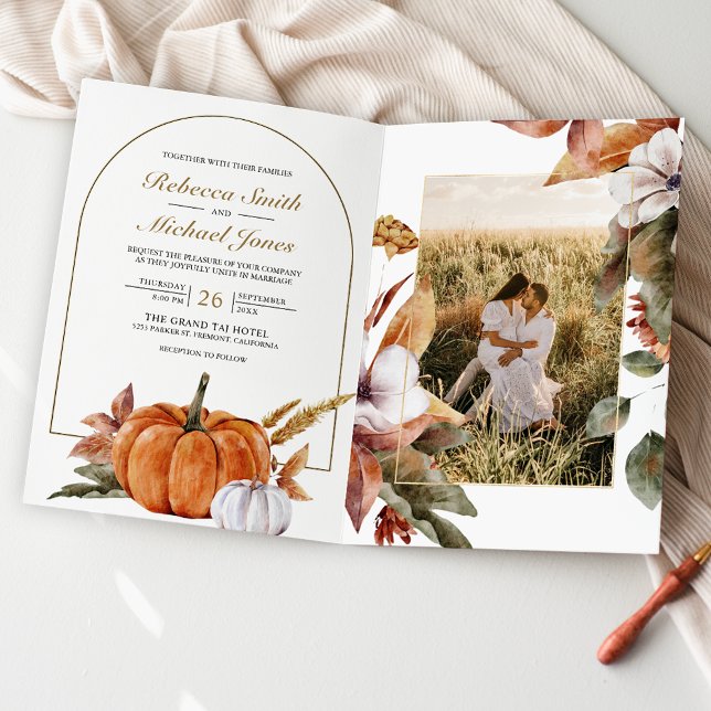 Rustic Boho Pumpkin Photo QR Code Wedding Invitation (Creator Uploaded)