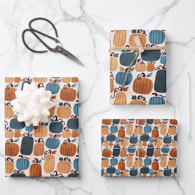 Rustic Boho Pumpkin Wrapping Paper Sheet (Front)