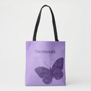 Rustic Boho Purple Butterfly Tote Bag