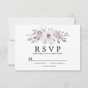 Rustic Boho Purple Rose Floral Quinceanera RSVP Card