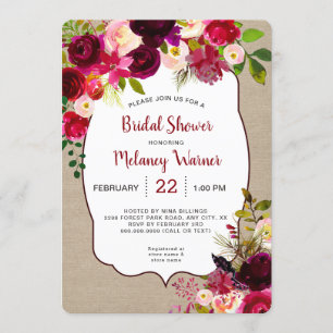 Rustic Boho Red Floral Fête des mariées invitation