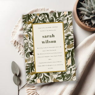 Rustic Boho Retro Green Botanical Baby Shower Invitation
