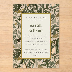 Rustic Boho Retro Green Botanical Bridal Shower Acrylic Invitations