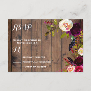 Rustic Boho RSVP dark wood Card