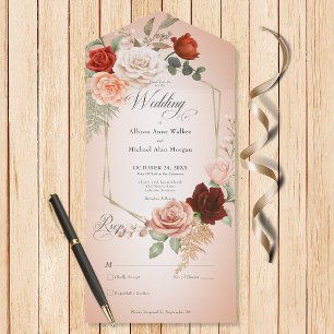 Rustic Boho Rust Peach Flora Frame Blush No Dinner All In One Invitation