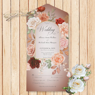 Rustic Boho Rust & Peach Floral Arch Rust Dinner All In One Invitation