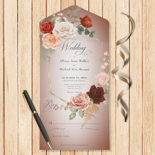 Rustic Boho Rust Peach Floral Frame Rust No Dinner All In One Invitation