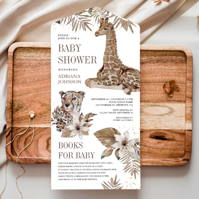 Rustic Boho Safari Leopard and Giraffe Baby Shower All In One Invitation (Creator Uploaded)