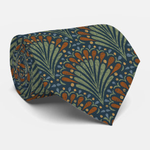 Rustic Boho Scallop, Rust, Sage on Navy Tie