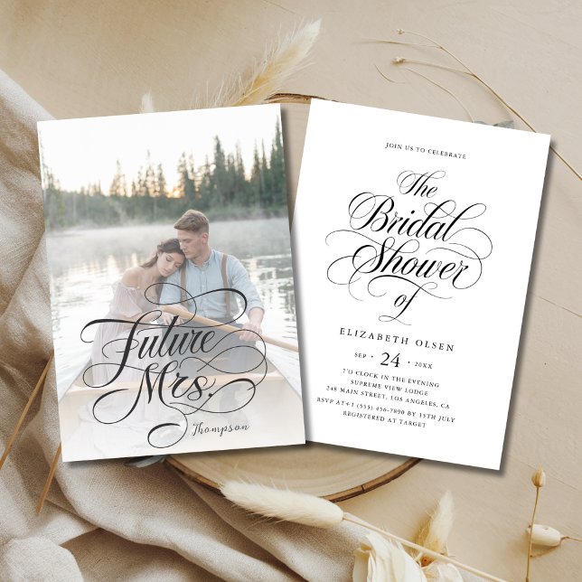 Rustic Boho Script Future Mrs. Bridal Shower Photo Invitation (Creator Uploaded)