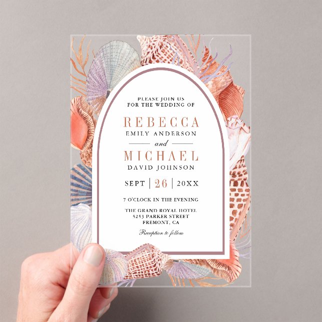Rustic Boho Seashells Nautical Wedding Acrylic Invitations (Insitu (Handheld))