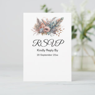 Rustic Boho Silver & Pink Floral RSVP Card