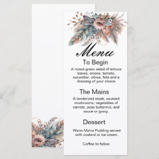 Rustic Boho Silver & Pink Floral Wedding Menu