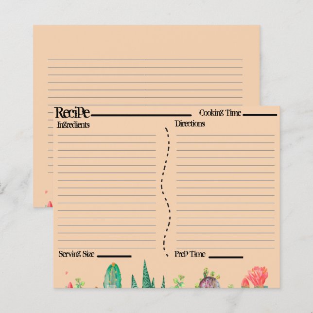 Rustic Boho Southwest Catcus Recipe Cards (Front/Back)
