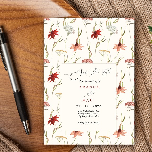 Rustic Boho Spring Wildflowers Save the date Invitation (Creator Uploaded)