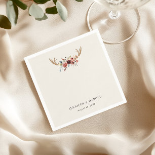 Rustic Boho Stag Deer Antlers Wedding Engagement Napkin