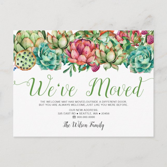 Rustic Boho Succulent Cactus We Have Moved Moving Announcement Postcard (Front)