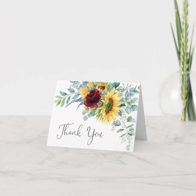 Rustic Boho Sunflowers and Eucalyptus Thank You (Front)