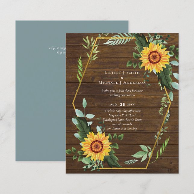 Rustic BOHO Sunflowers Greenery Wedding (Front/Back)