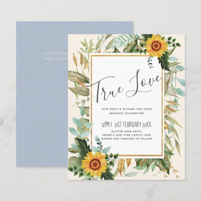 Rustic BOHO Sunflowers Greenery Wedding (Front/Back)