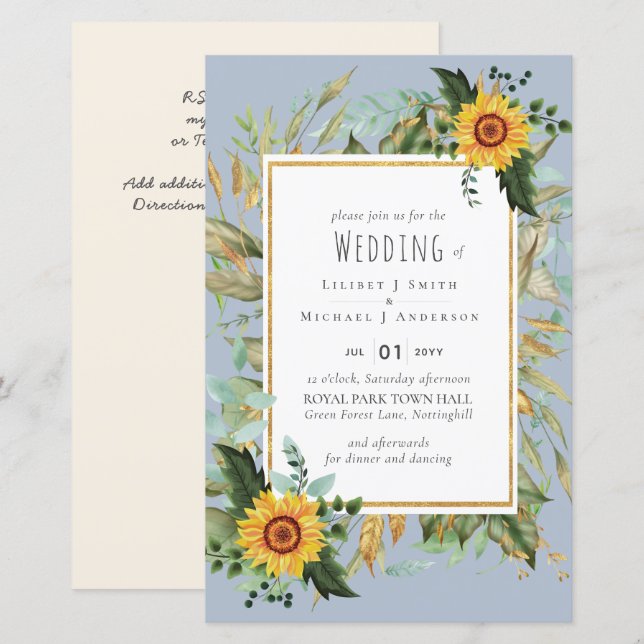Rustic BOHO Sunflowers Greenery Wedding (Front/Back)
