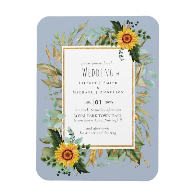 Rustic BOHO Sunflowers Greenery Wedding Magnet (Vertical)