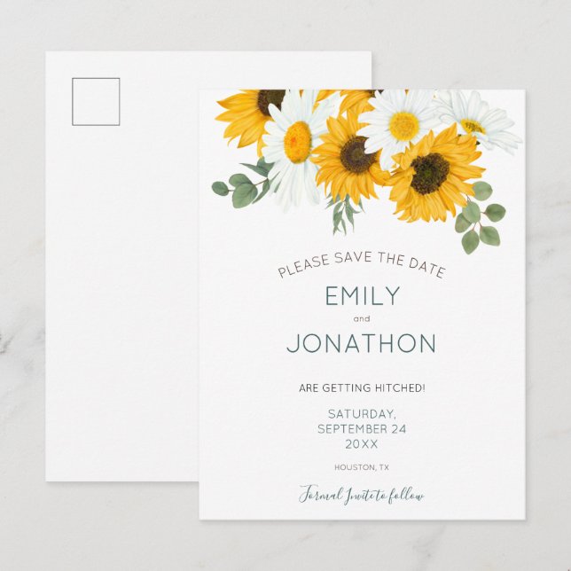 Rustic boho Sunflowers Save The Date Announcement Postcard (Front/Back)