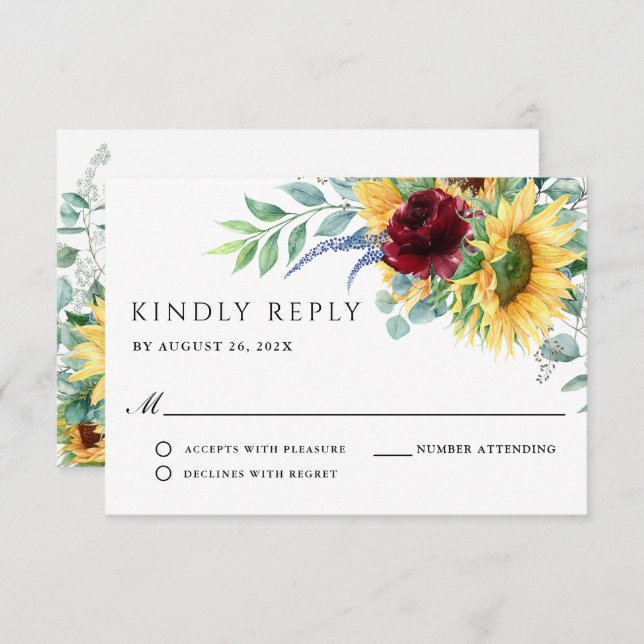 Rustic Boho Sunflowers Wedding RSVP (Front/Back)