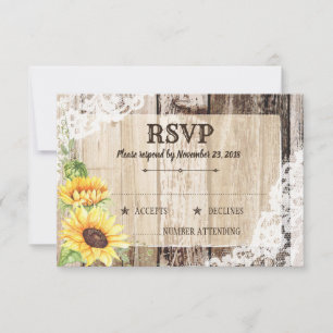 Rustic Boho Sunflowers Wood RSVP Card