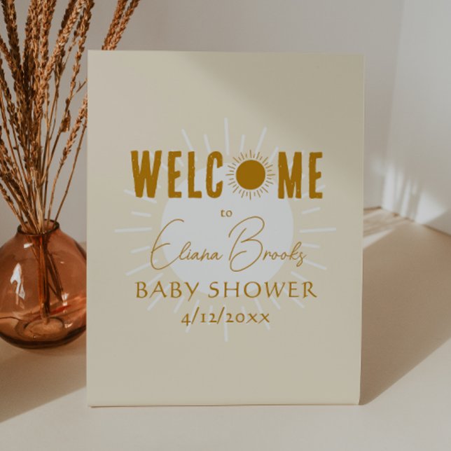 Rustic Boho Sunshine Welcome Baby Shower Pedestal Sign (Creator Uploaded)