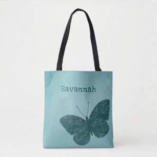 Rustic Boho Teal Green Butterfly Tote