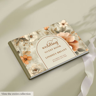 Rustic Boho Terra Cotta Beige Olive Floral Wedding Guest Book