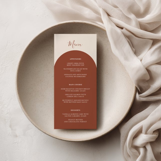 Rustic Boho Terracotta Arches Retro Wedding Dinner Menu (Creator Uploaded)