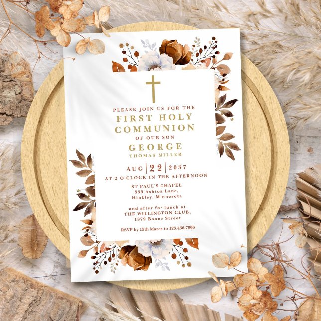 Rustic Boho Terracotta Floral First Holy Communion Invitation (Rustic Boho Terracotta Floral First Holy Communion Invitation)