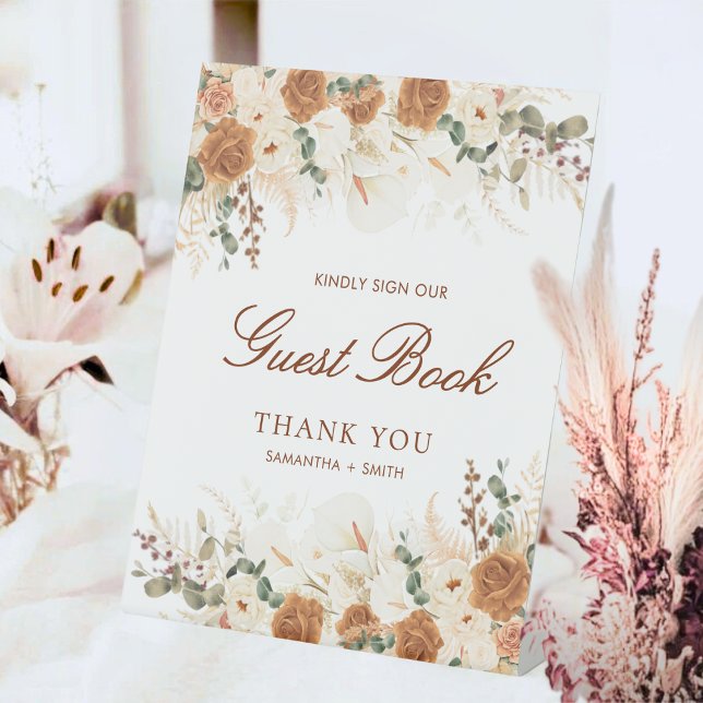 Rustic Boho Terracotta Floral Guest Book Pedestal Sign (Creator Uploaded)