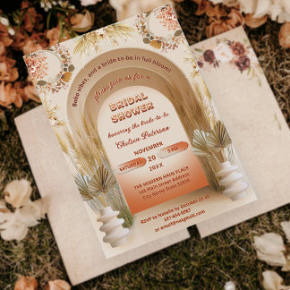 Rustic Boho Terracotta Pampas Floral Bridal Shower Invitation