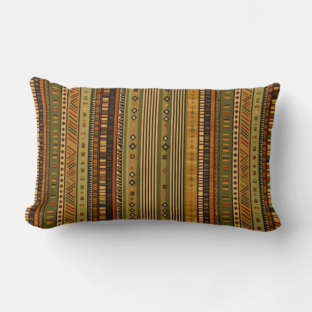 Rustic Boho Tribal Stripes Lumbar Pillow (Front)