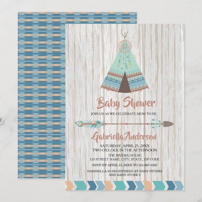 Rustic Boho Tribal  Teepee  Baby Shower Invitation (Front/Back)