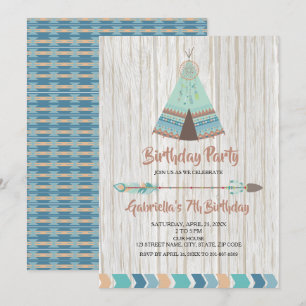 Rustic Boho Tribal Teepee Birthday Party Invitation