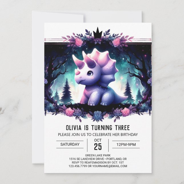 Rustic Boho Triceratops Birthday Invitation (Front)