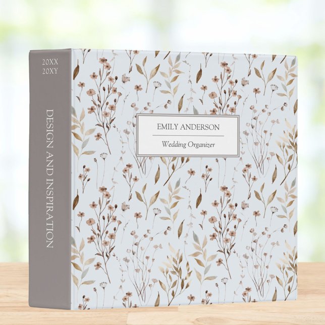 Rustic Boho Watercolor Brown Fall Floral Botanical Binder (In situ)