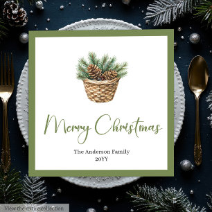 Rustic Boho Watercolor Christmas Tree Festive  Napkin