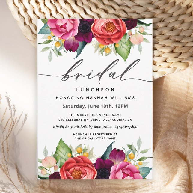 Rustic Boho Watercolor Floral Bridal Luncheon Invitation (Creator Uploaded)