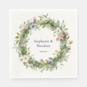 Rustic Boho Watercolor Floral Personalized Wedding Napkin