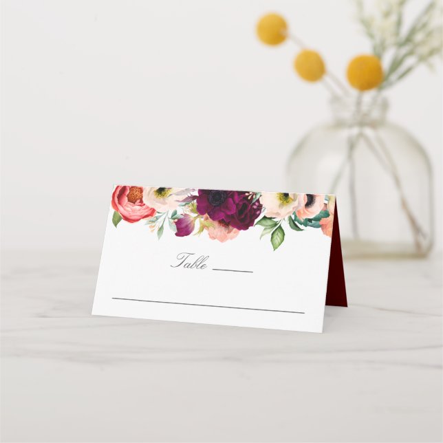 Rustic Boho Watercolor Floral Wedding Place Card (Front)